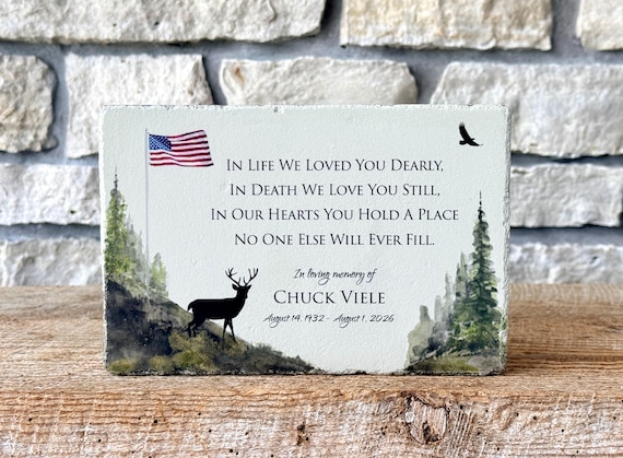 Patriotic Wilderness Personalized Memorial Stone. 6x9 or 9x12 Tumbled Concrete Paver. Remembrance Stone for Outdoor Indoor Use.