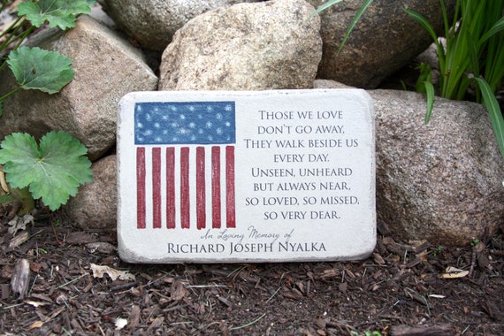 Memorial Stone. PERSONALIZED Memorial Gift with Flag. 6x9 Tumbled Concrete Paver. Patriotic Remembrance Stone for Military or Veteran