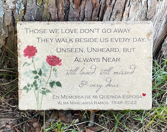 Personalized Memorial Stone. 6x9 or 9x12 Red Rose Remembrance Stone for Memorial Garden. Outdoor Indoor Use. Free US Shipping