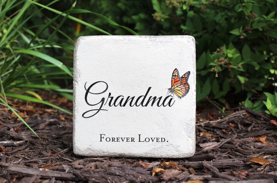 6x6 Memorial Stone for Grandma or personalized with the name you need. Handcrafted Concrete Indoor Outdoor Sympathy Gift. FREE US Shipping.