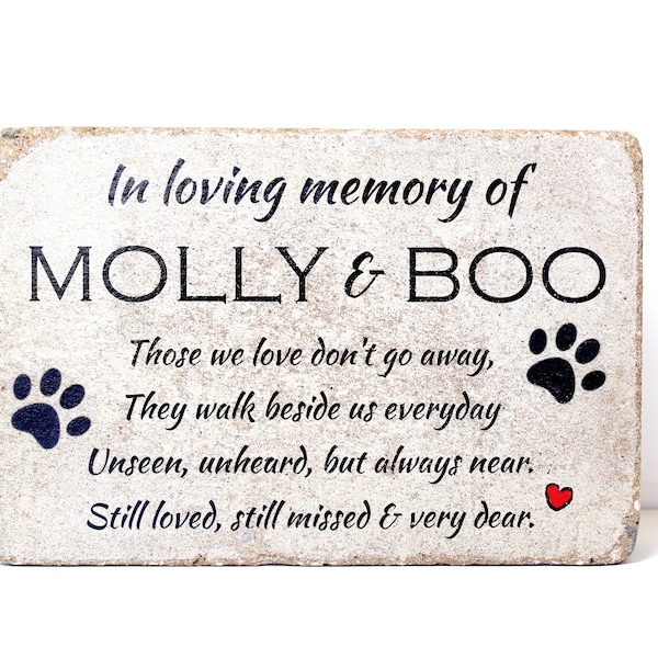 Pet Memorial Stone. 6x9 CUSTOM Burial Marker. Tumbled (Concrete) Paver Stone. Outdoor or Indoor Dog or Cat Memorial Marker for Multiple Pets