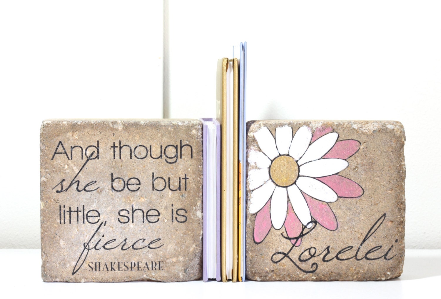 Bookends Personalized Childs Name/ Shakespeare/ And though Etsy