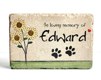 6x9 Pet Memorial Stone with colorful sunflower. Personalized with name and date Tumbled Concrete Stone. Outdoor or Indoor Memorial Stone