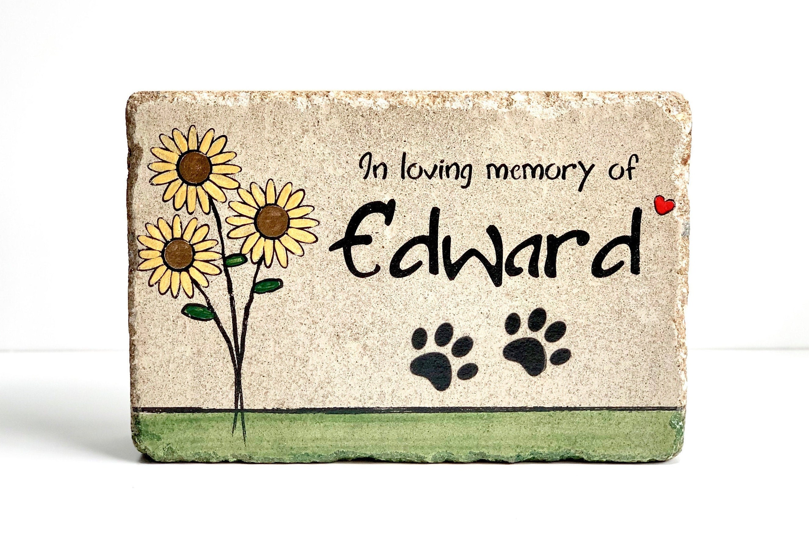 Personalized Pet Memorial Stone, Sunflower Concrete Tombstone
