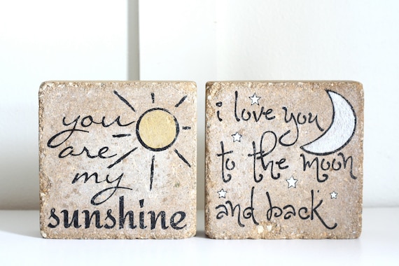 Child Bookends- You Are My Sunshine/ I love you to the moon and back/ -Nursery Decor/ Woodland/ Kid Bookends/  Rustic Child Decor