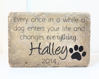 Pet Memorial Stone. 6x9 CUSTOM Burial Marker. Tumbled (Concrete) Paver Stone. Outdoor or Indoor Dog or Cat Memorial Stone. Pet Marker