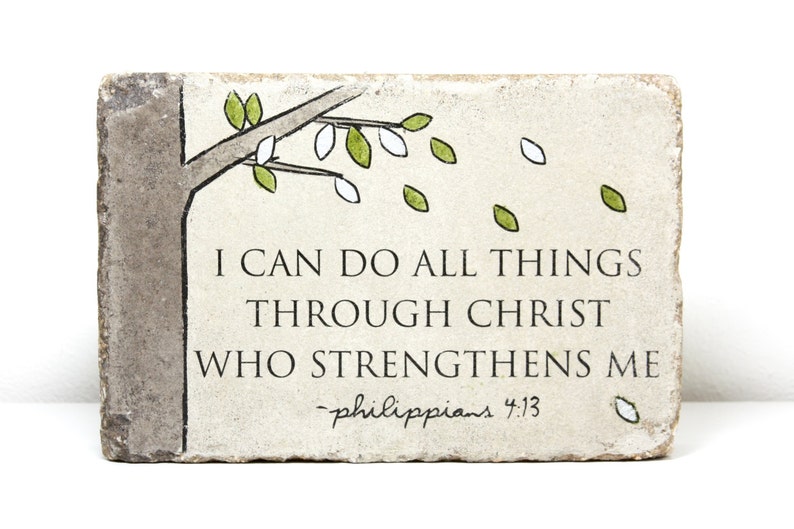 Rustic Scripture Decor. Indoor or Outdoor. 6x9 Tumbled Concrete Paver. PHIL 4 13 I can do all things through Christ who strengthens me. image 1