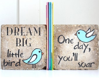 Childrens Bookends- dream big little one -Nursery Decor/ Kid Room Decor/ Woodland Nursery