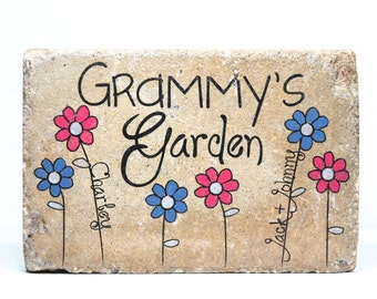 Grandmas Garden Stone with NAMES. 6x9 Personalized GRANDMA'S GARDEN.  Rustic tumbled Concrete. 6x9 Outdoor Decor, Personalized Name Stone