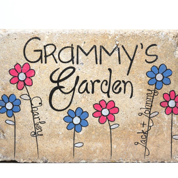 Grandmas Garden Stone with NAMES. 6x9 Personalized GRANDMA'S GARDEN.  Rustic tumbled Concrete. 6x9 Outdoor Decor, Personalized Name Stone