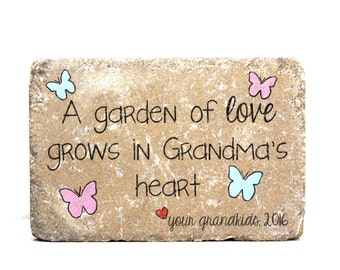 Custom Garden Stone. 6x9 Personalized Gift for Grandma. Rustic tumbled concrete paver. Grandma's Garden Sign. Personalized Name Stone