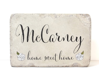 Personalized Name Stone with home sweet home. 6x9 Concrete Garden Stone. Family Name. Perfect Wedding or Anniversary Gift. Entry Marker.