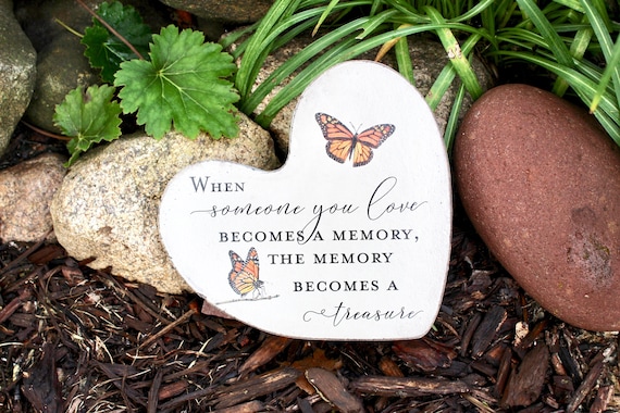 Heart Memorial Stone for Indoor or Outdoor Use. Concrete 7x8x1.5  Perfect for Funeral or Butterfly Memorial Garden. Ready to Ship.