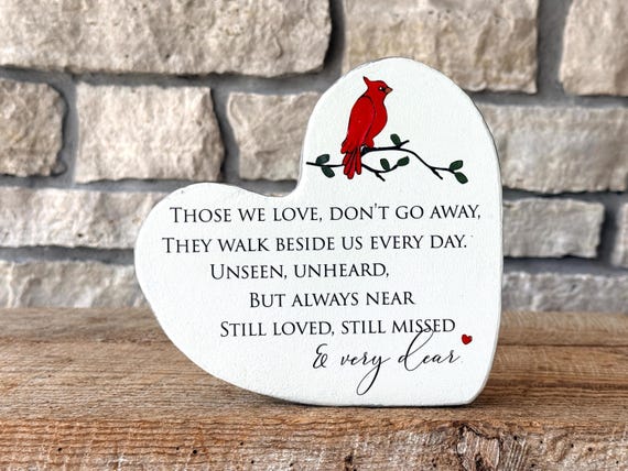 Heart Memorial Stone: Concrete with handpainted cardinal. Garden or Mantle Remembrance Plaque 7x8x1.5