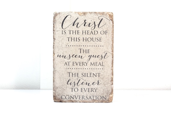 Rustic Christian Decor. Christ is the Head of this house. door or Outdoor. 6x9 Tumbled Concrete Paver. Garden Decor. Bookend. Christian Poem