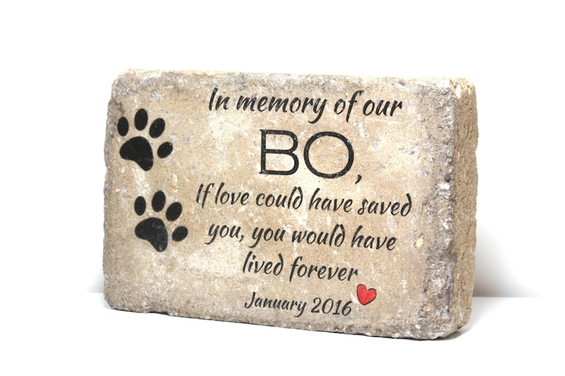 Pet Memorial Stone. 6x9 CUSTOM Burial Marker. Tumbled Concrete Paver Stone. Outdoor or Indoor Dog or Cat Memorial Stone. Pet Marker image 2