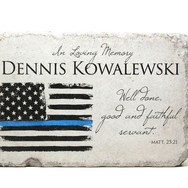 Police Memorial Stone for Home to Garden. 6x9 or 9x12 Tumbled Concrete Remembrance Stone. Thin Blue Line. Police Officer Memorial.