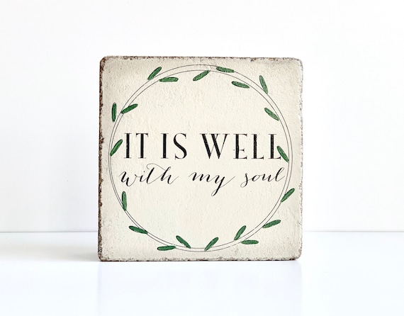Garden Stone. Bookend. It is well with my soul. 6x6 Rustic decor. Stone Bookend. Scripture Decor. Christian Gift. Door Stop. Outdoor Decor