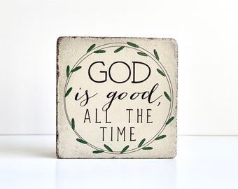 Garden Stone. Bookend. God is good all the time. 6x6 Rustic decor. Stone Bookend. Scripture Decor. Christian Gift. Door Stop. Outdoor Decor