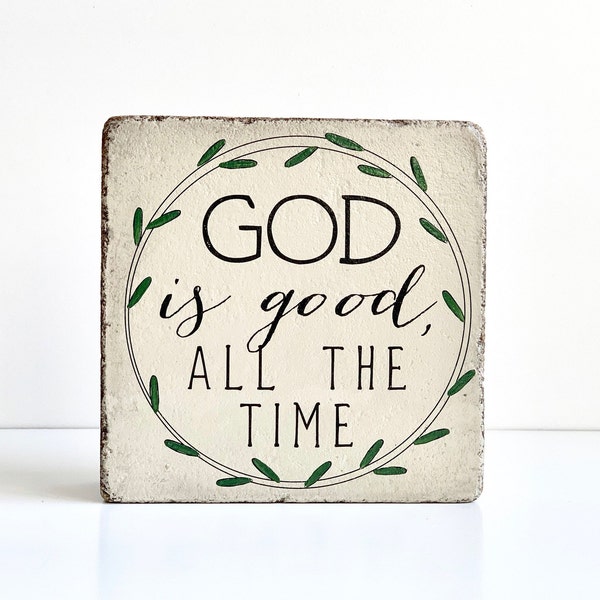 Garden Stone. Bookend. God is good all the time. 6x6 Rustic decor. Stone Bookend. Scripture Decor. Christian Gift. Door Stop. Outdoor Decor