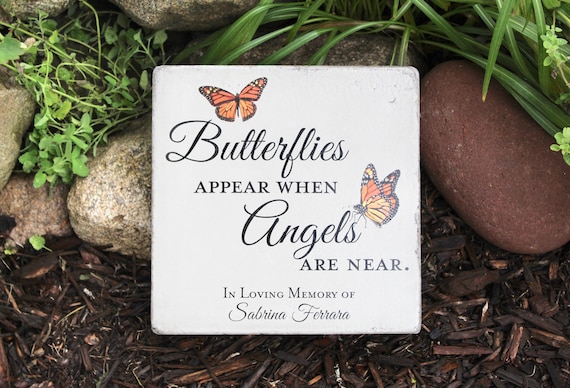 9x9 or 9x12 Handcrafted Personalized Concrete Memorial Stone. Butterfly Garden Memorial. Free US Shipping