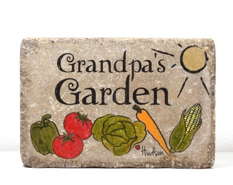 Grandpa Garden Stone with names. 6x9 Personalized GARDEN Stone. Rustic tumbled concrete paver. Fathers Day. Grandpa Gift. Garden Decor