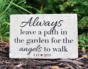 Personalized Angel Memorial. 6x9 Tumbled Concrete Rustic Garden Stone For Memorial Garden or Sympathy Gift. Outdoor/ Indoor with Free Pads