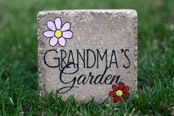 Custom Garden Stone. 6x6 Personalized GRANDMA'S GARDEN.  6x6 Rustic tumbled stone (concrete) paver. 6x6 Garden Sign, Personalized Name Stone