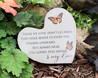 Heart Memorial Stone for Indoor or Outdoor Use. Concrete 7x8x1.5  Perfect for Funeral or Butterfly Memorial Garden. Ready to Ship.