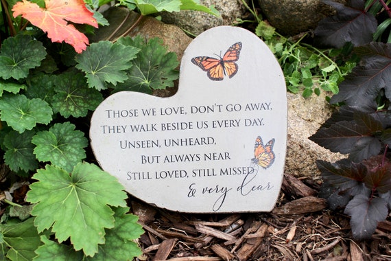Heart Memorial Stone for Indoor or Outdoor Use. Concrete 7x8x1.5  Perfect for Funeral or Butterfly Memorial Garden. Ready to Ship.