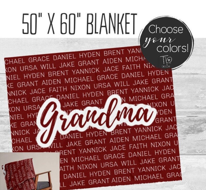 Grandma Blanket with Grandchildren Names Gift for Grandma Etsy