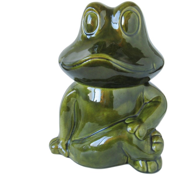Kikker Cookie Jar jaren 1970 keuken Collectible dierlijke Cookie Jar Retro keuken kitscherige keuken Frog Decor kikker Collectible Vintage koektrommel