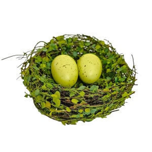 SALE 6.5" Vine/moss artificial Nest with Eggs on Pick for crafts, garden, hats, floral arrangements, home decor, Easter decorations.