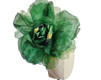 Extra Large Emerald/forest Green 12" Silk Organdy Velvet Rose- Millinery Flower for Hats and Fascinators - weddings -home - Dresses