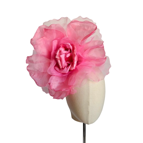 Extra Large Pink 12" Silk Organdy Velvet Rose- Millinery Flower for Hats and Fascinators - weddings -home - Dresses
