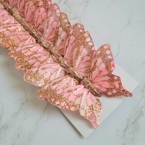 12 borboletas de penas rosa/ouro de 3 ", decorações de casamento, detalhes florais, decoração de jardim doméstico, topper de bolo, buquê de noiva, suprimentos para festas