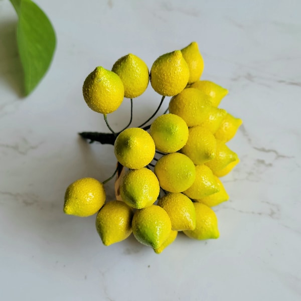 Vintage Lemons 25 Millinery Fruit Decoration Bunch of NOS Germany Spun Cotton for Hats Crafts Corsage