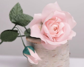 Rosa crepe rosa vintage, flor para chapelaria, haste longa, nova (NOS)