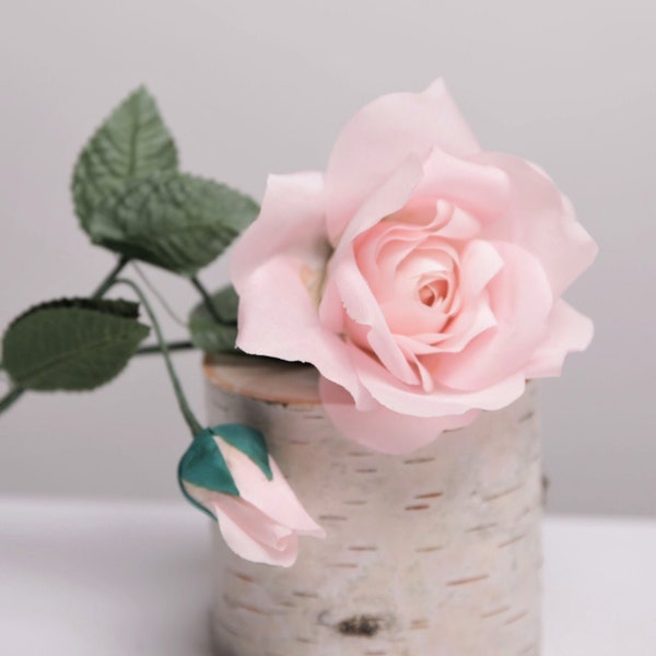 Vintage Millinery Rose Pink with Bud, stem and Leaves NOS for Hats, Floral Arrangements, Fascinators, weddings flowers, corsage