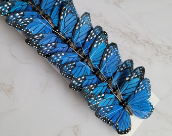 12 - 3"  Blue Monarch Feather Butterflies - Artificial Feather butterflies- Blue butterfly - butterfly scrapbooking- Cake Topper-Costumes