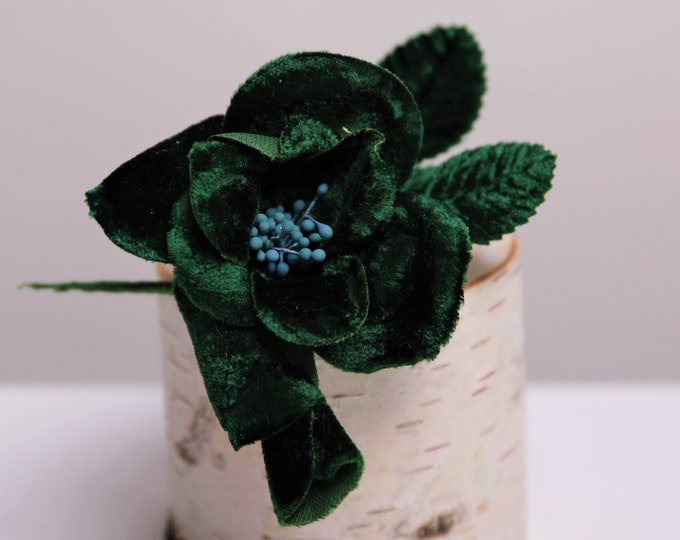 Small Vintage Velvet Millinery Rose Flower Bud and Leaves in Etsy