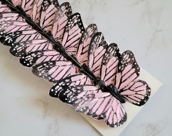 12 - 3" Pale Pink  Monarch Feather Butterflies - Artificial Feather butterflies- Baby Pink butterfly - scrapbooking- Cake Topper-Costumes