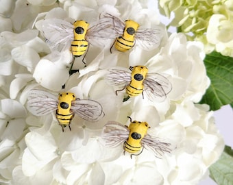 12 Cute Honey Bees On Wires Flying Yellow Bees, Insects for Floral Decoration, millinery, costumes, garden, weddings, cakes