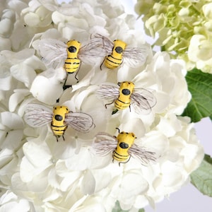 12 Cute Honey Bees On Wires Flying Yellow Bees, Insects for Floral Decoration, millinery, costumes, garden, weddings, cakes