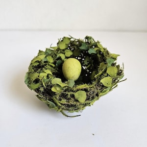 Small 3.5&quot; Green Vine/moss bird nest with egg for Garden, Home, spring decorations, Xmas, Easter
