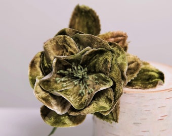 Vintage Green Velvet Rose, Millinery Flower, Bridal Headpiece