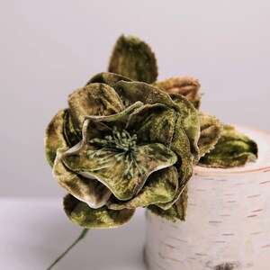 Vintage Green/Brown Iridescent Velvet rose with pistils and leaves for Millinery hats, fascinators, weddings, bridal headpieces, pin up girl