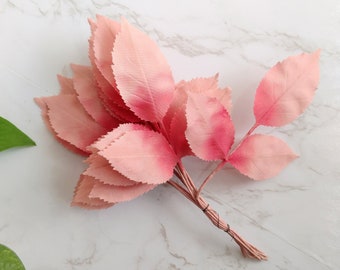 Vintage Bunch of Millinery Leaves Shaded Silk Pink Ombre NOS made in Germany in the 60's for Hats, Crafts ,Weddings, Costumes