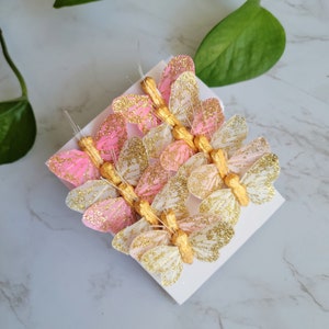 12 Small 1.5" Pastel Feather Butterflies with glitter - Artificial butterflies-butterfly scrapbooking- Cake Topper, floral accents, Crafts