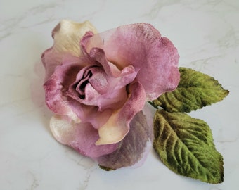 Pretty Velvet and organdy Silk Rose Ivory Pink Mauve for Millinery, weddings, floral arrangements, crafts